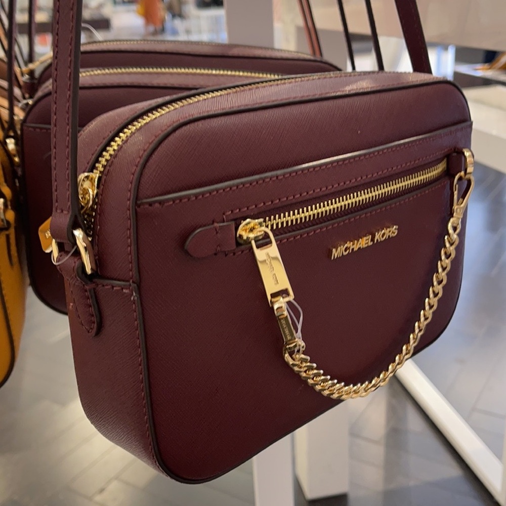Michael Kors Jet Set Item Large East West Zip Chain Merlot Crossbody Bag